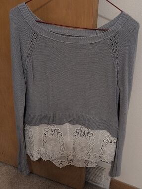 American Eagle Outfitters Light Beige Ribbed Knit Sweater